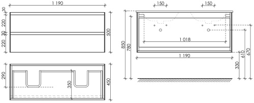 Тумба под раковину Sancos Cento CN120-2KE 119х45х50 настенная - фото 5